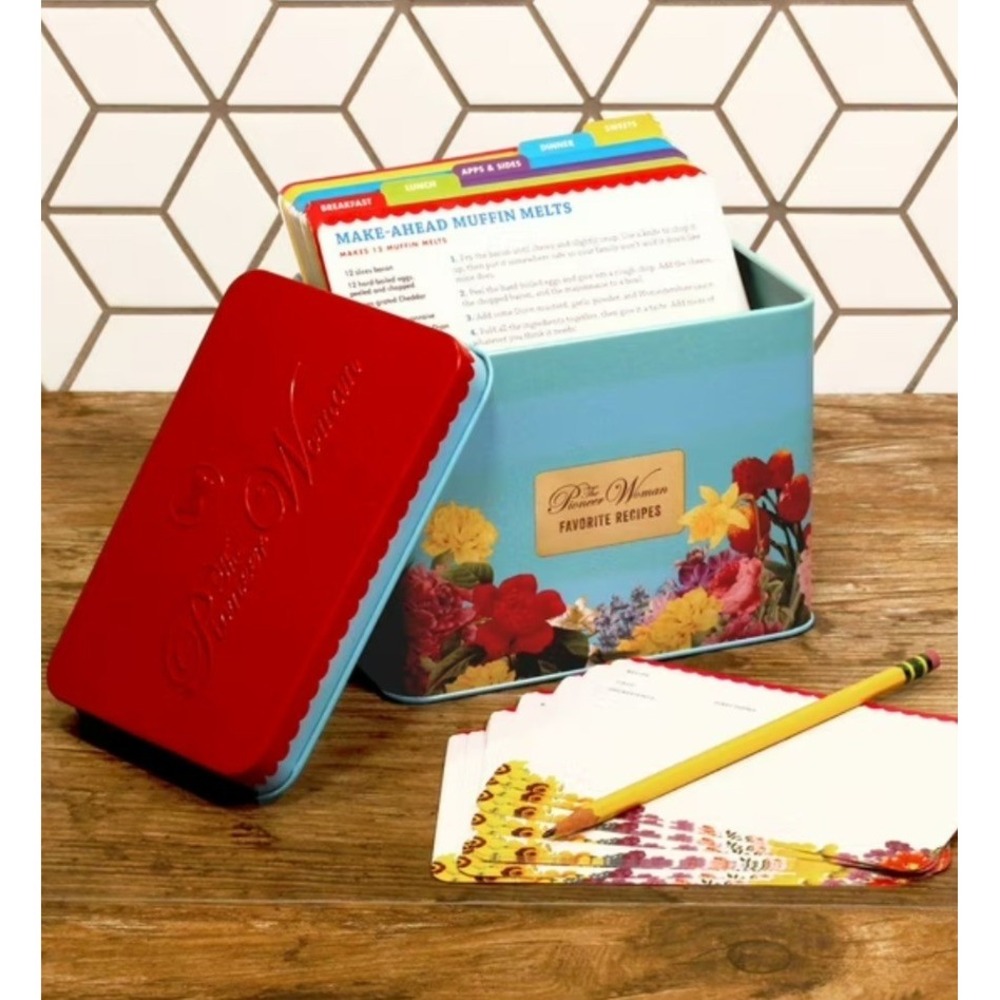 Pioneer Woman Favorite Recipes Tin Floral Recipe Box Cottagecore Farmhouse Decor